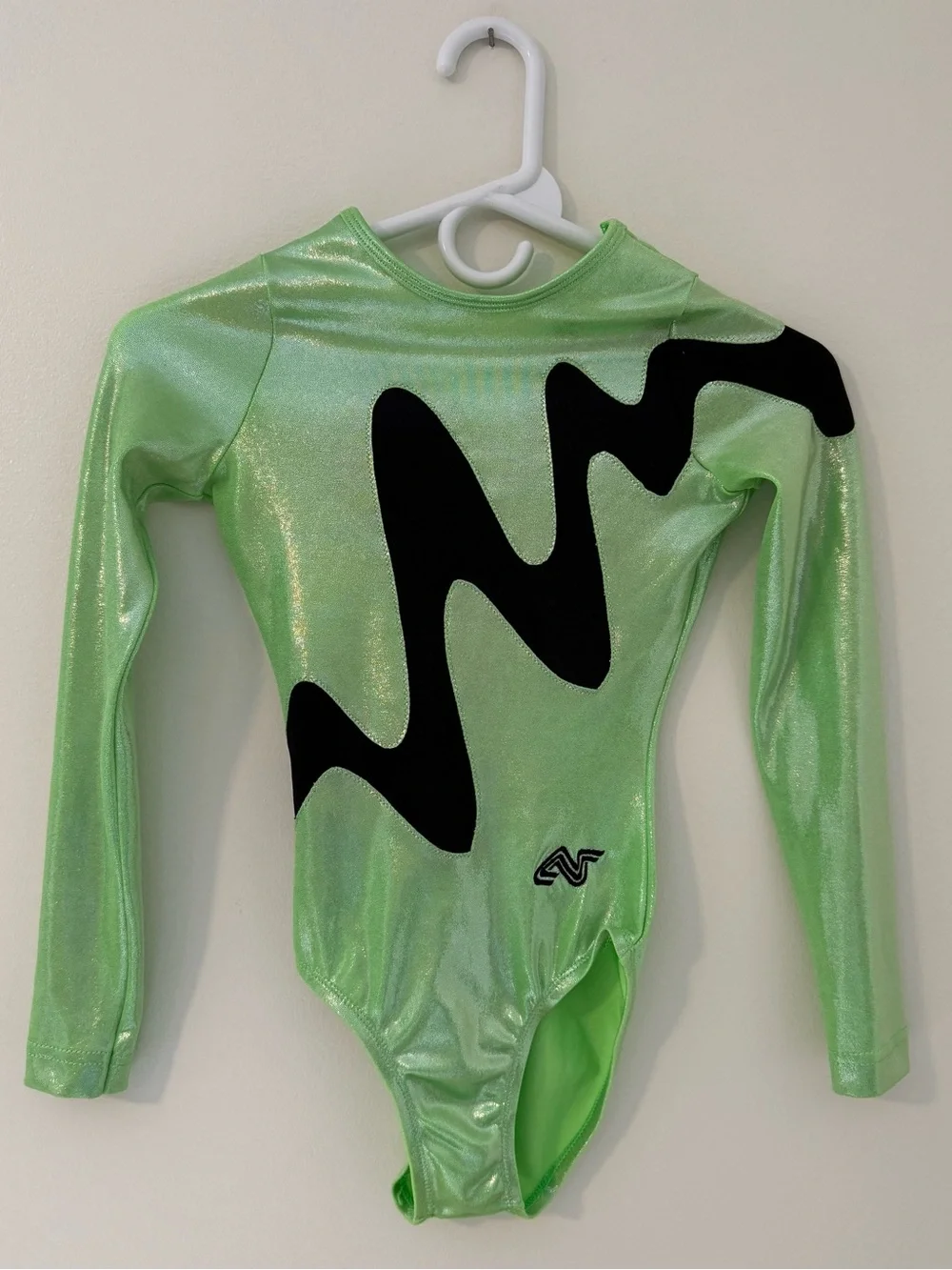 Alpha Factor Gymnastics Leotard Metallic Green/Black Sz Child Large